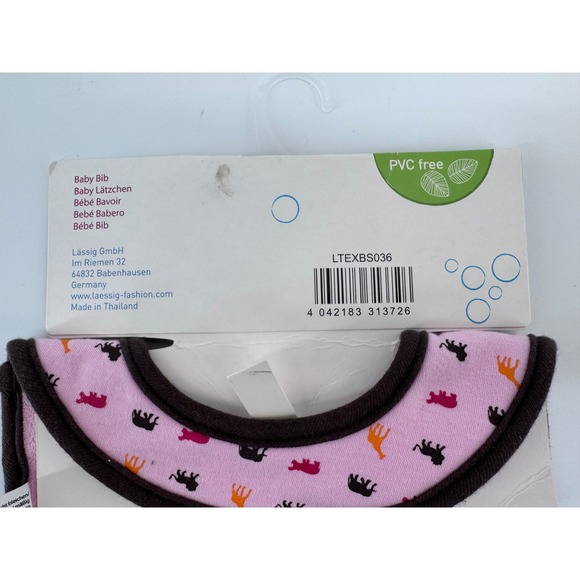 LASSIG Baby Bib Small 0-6 Months Pink Animal Print Jungle Giraffe Elephant NWT - Picture 9 of 9